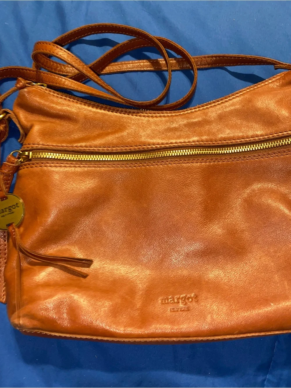 margot Cognac Leather Crossbody Bag with Gold Hardware